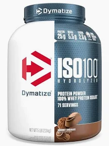 Dymatize ISO 100 Fast Absorbing Protein Powder, 100% Whey Protein Isolate, Gourmet Chocolate, 2.3kg