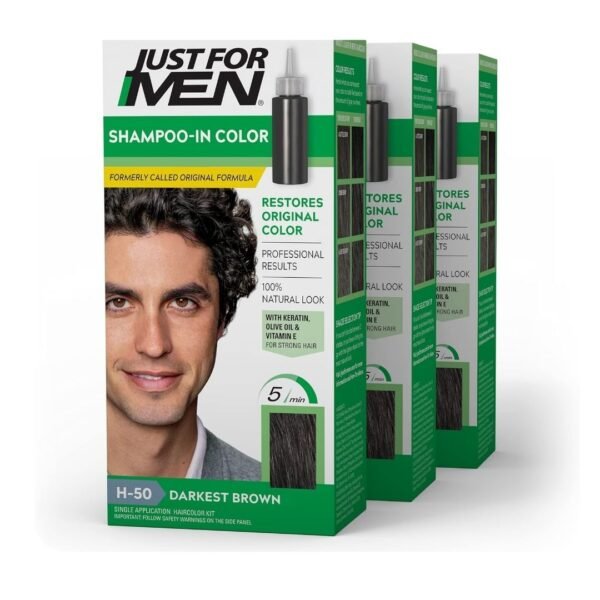 Just For Men Shampoo In Color Stronger Hair Darkest Brown H-50 Pack of 3