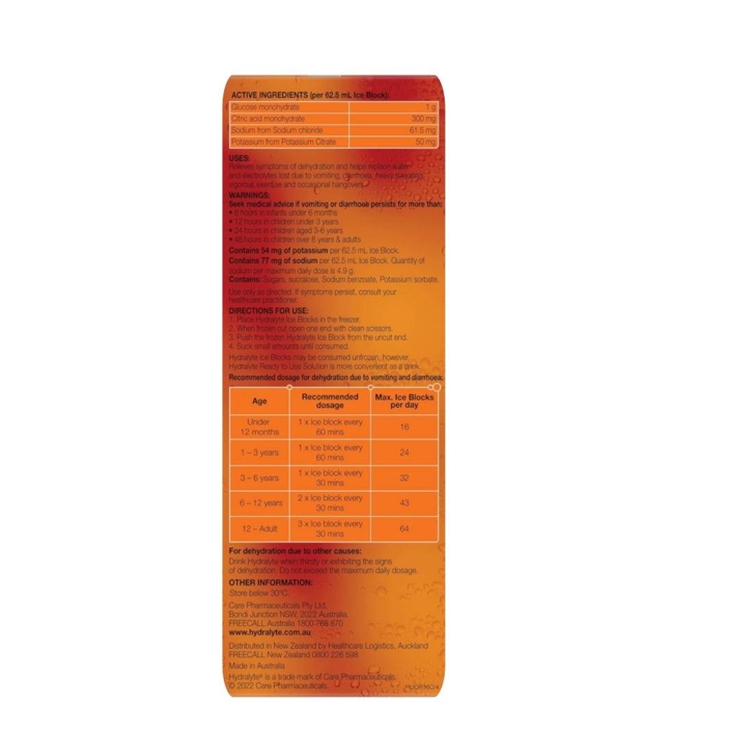 Hydralyte Electrolyte Ice Blocks Orange Flavoured 16 Packs - Image 2