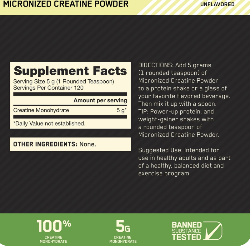 OPTIMUM NUTRITION MICRONIZED CREATINE 1.32LB UNFLAVORED SERV 120 - Image 3